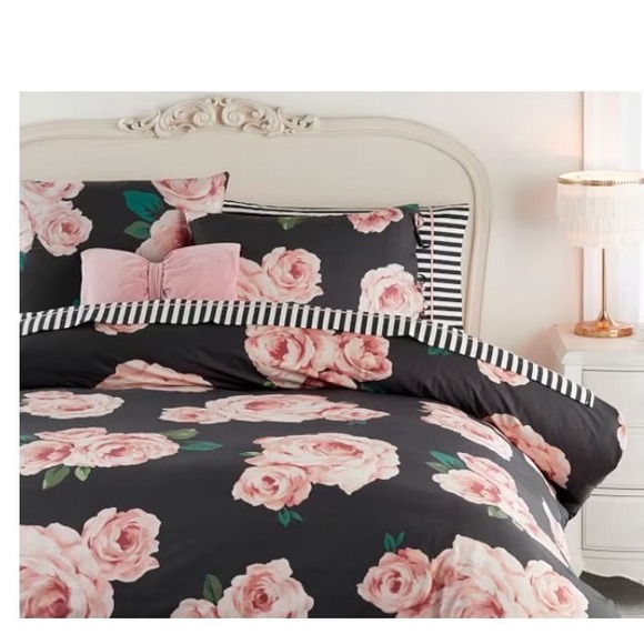 Emily & Meritt for PBteen Twin Duvet Cover Black Pink Floral Rose 100% Cotton